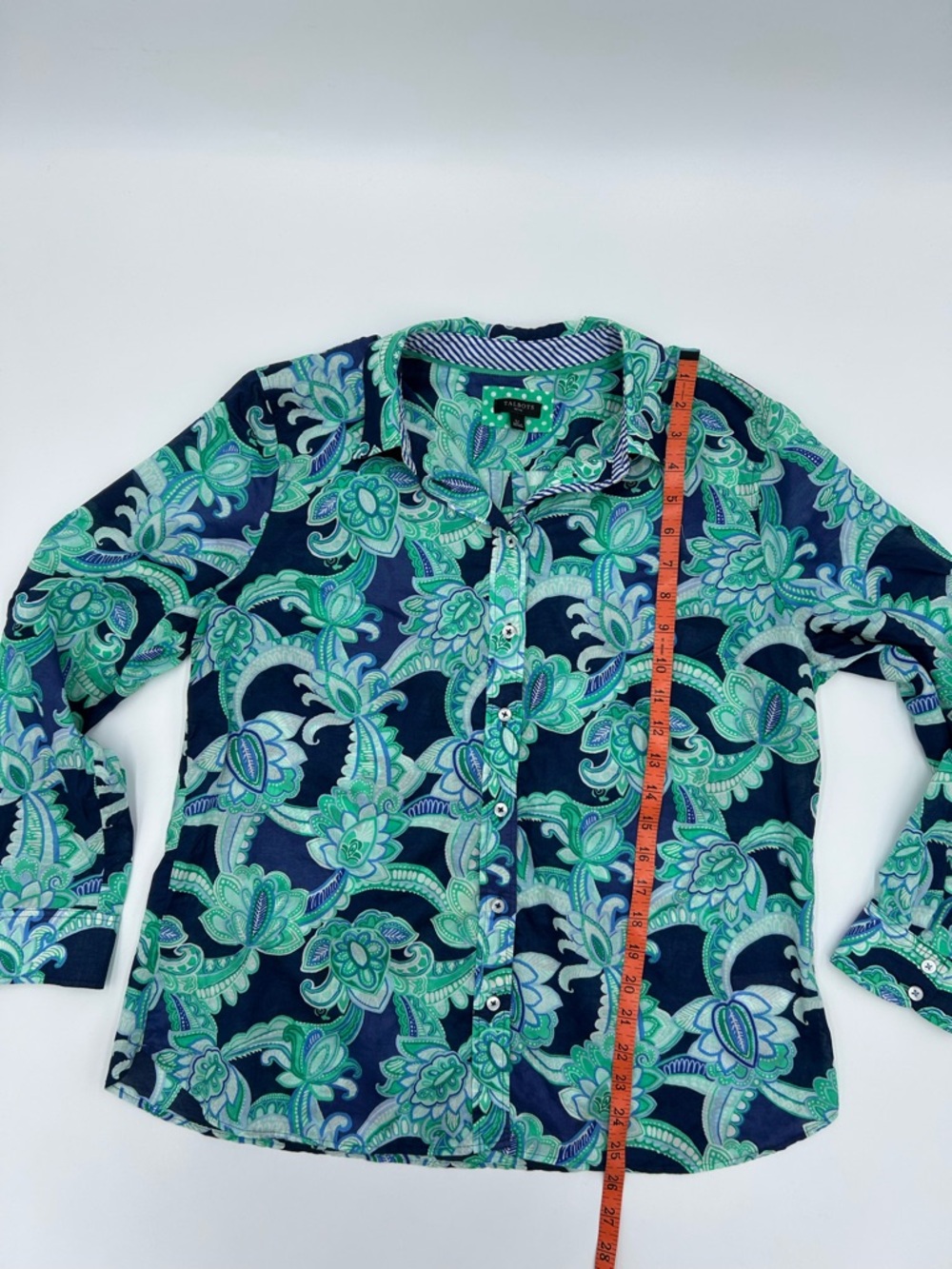 Talbots Navy and Mint Floral Paisley Button-Down Top LP - Picture 5 of 7
